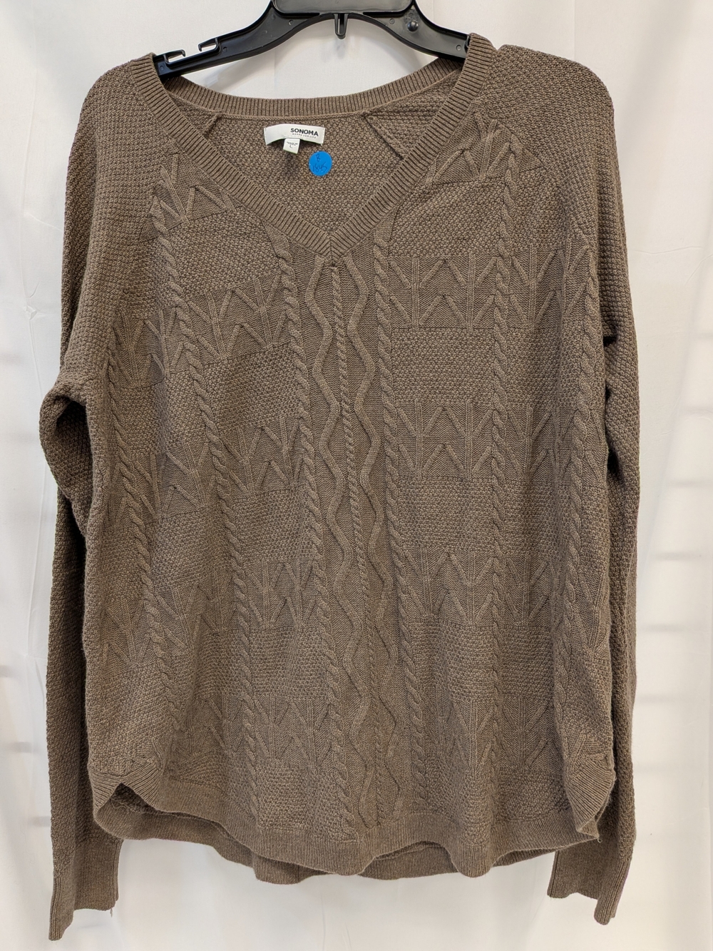 Sonoma Taupe Cable Knit V-Neck Sweater
